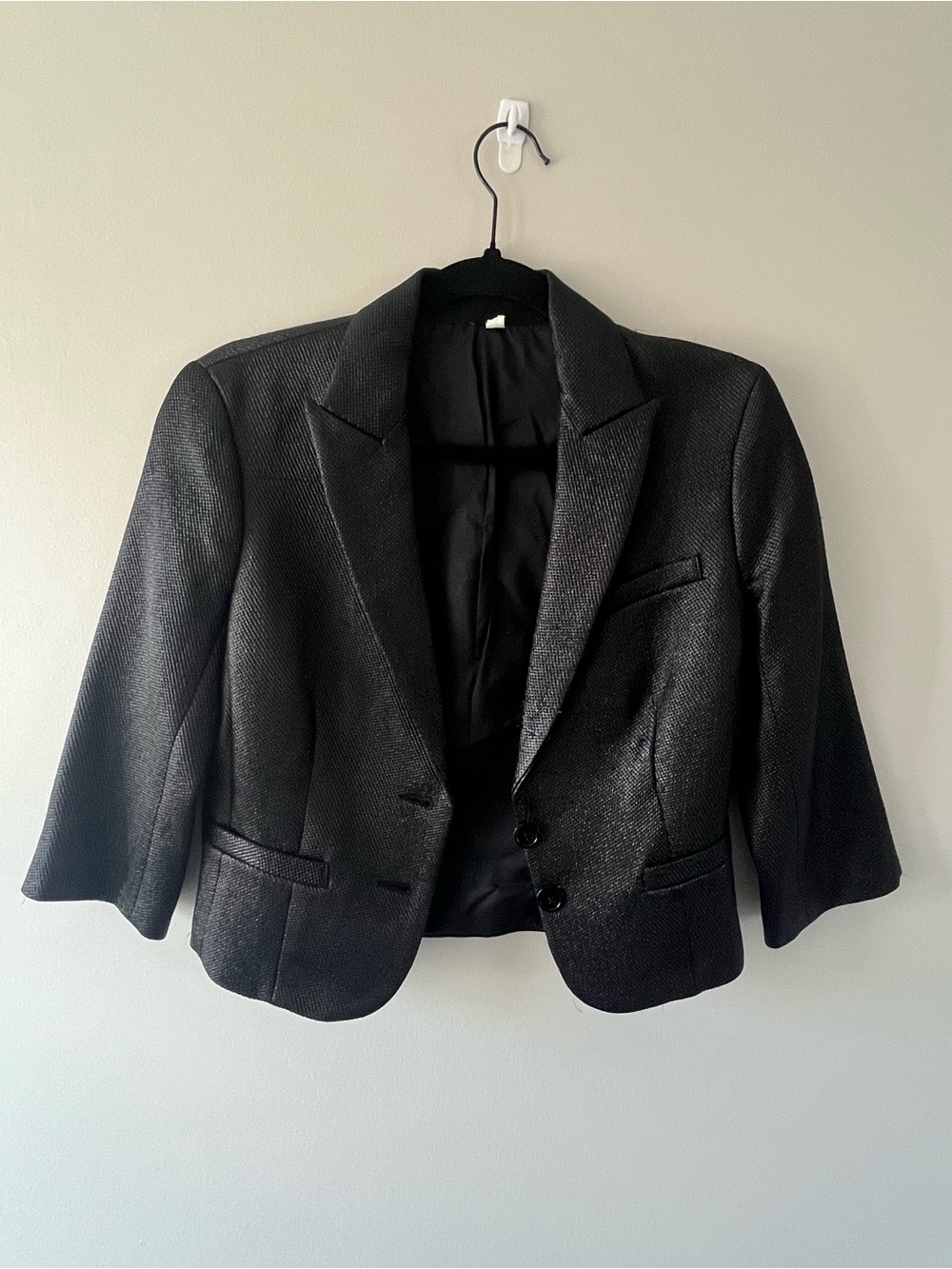 Cropped Black Wool Shimmer Women's Blazer